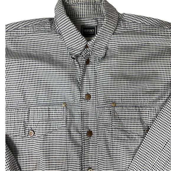 Versace Jeans Couture Shirt Men’s Button Lion Button Blue & White Size Large - Picture 11 of 15